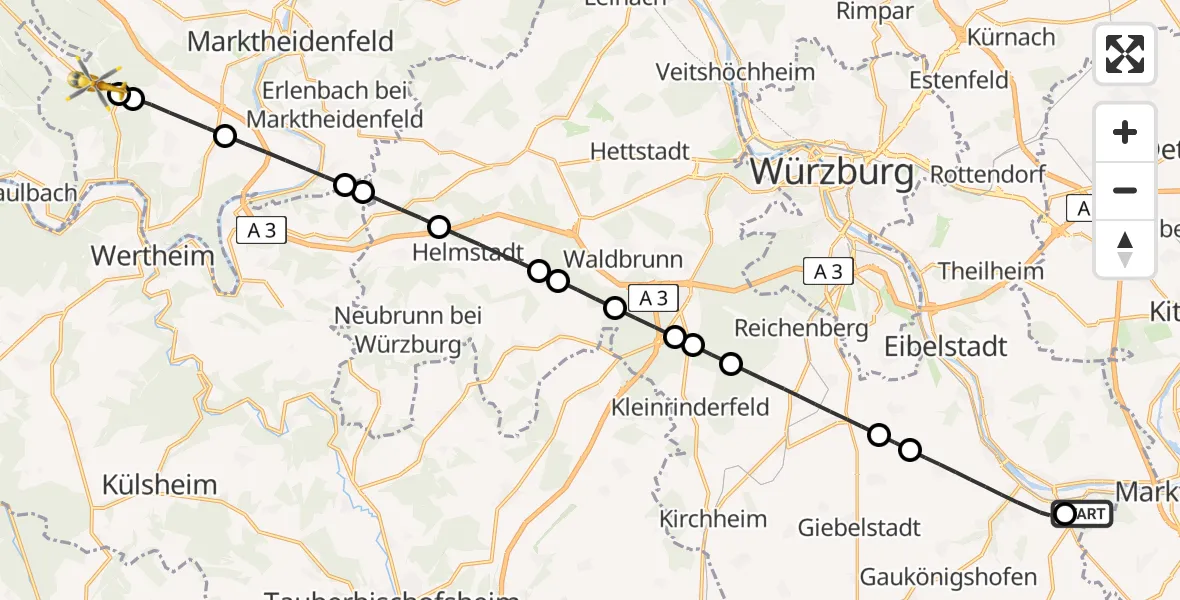 Flugroute Rettungshubschrauber Ochsenfurt Hospital - Schollbrunn, 09 August 2026, 12:50