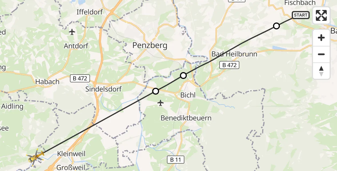 Flugroute Rettungshubschrauber Wackersberg - Großweil, 09 August 2026, 12:52