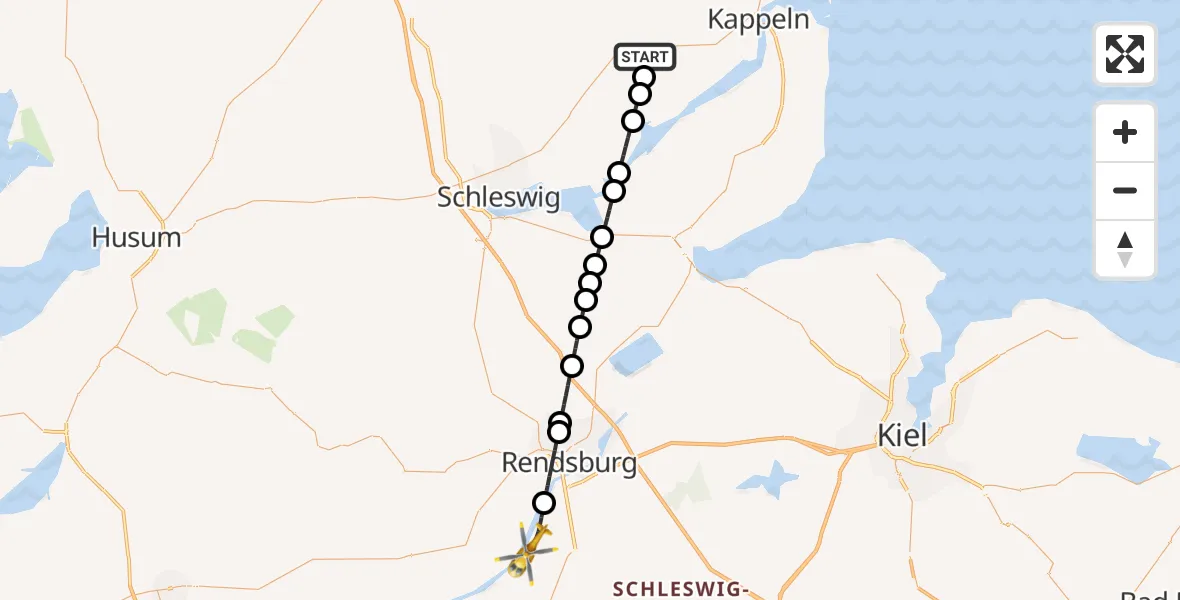 Flugroute Ambulanzhubschrauber Süderbrarup - Schülp b.Rendsburg, 09 August 2026, 12:57