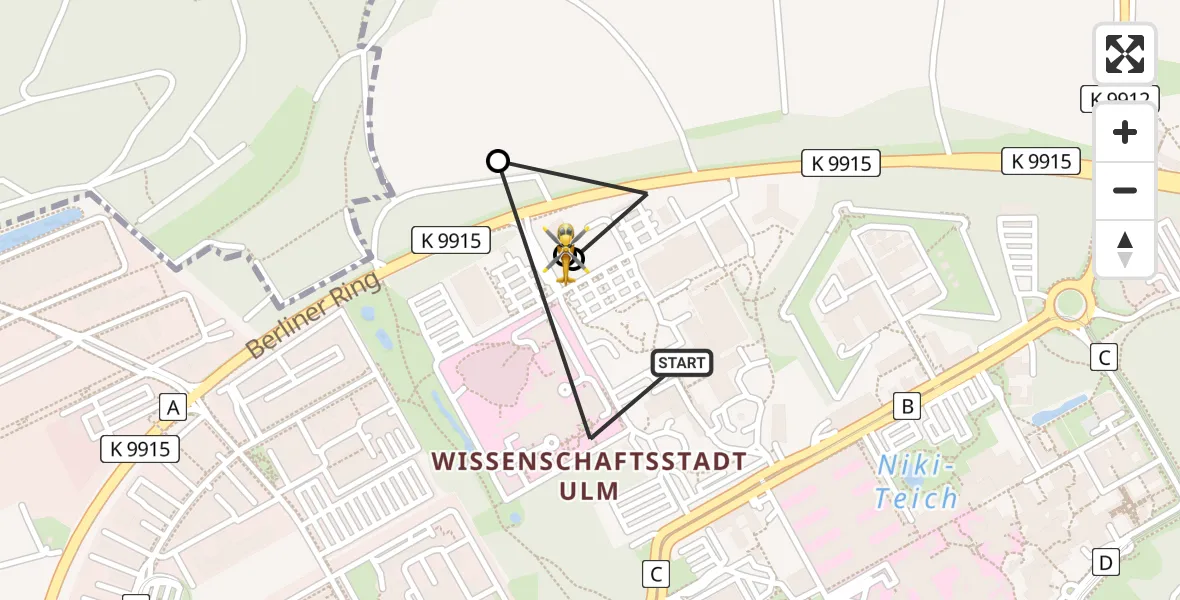 Flugroute Rettungshubschrauber Ulm Military Hospital Emergency - ADAC Air Rescue Station Ulm (Christoph 22), 09 August 2026, 13:08