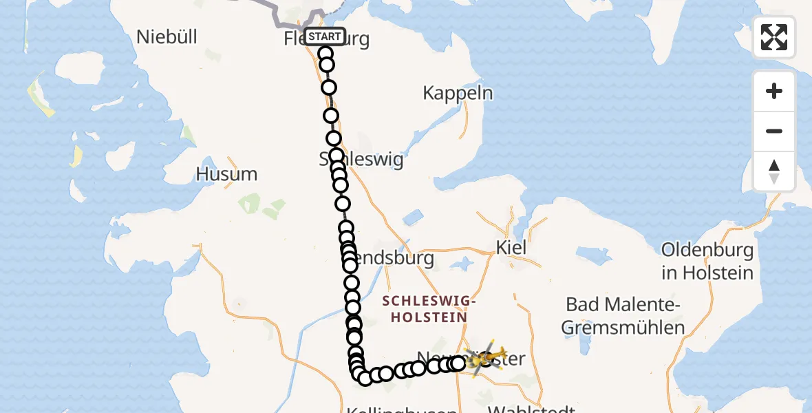 Flugroute Rettungshubschrauber Flensburg - Bönebüttel, 09 August 2026, 13:22