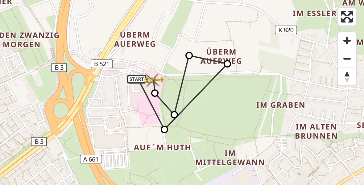 Flugroute Rettungshubschrauber Frankfurt am Main Accident Hospital Roof - Frankfurt am Main Accident Hospital Roof Helipad (CHX2), 09 August 2026, 13:39
