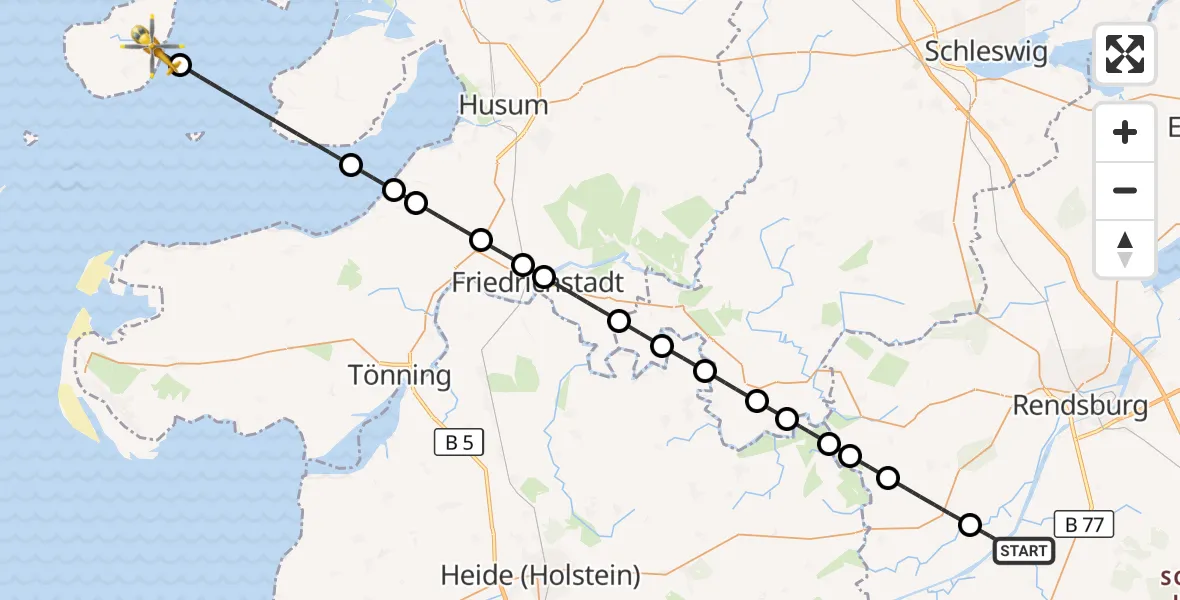 Flugroute Ambulanzhubschrauber Hörsten - Pellworm, 09 August 2026, 13:47