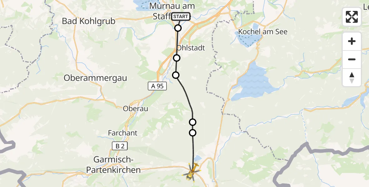 Flugroute Rettungshubschrauber Murnau Accident Hospital - Krün, 09 August 2026, 13:55