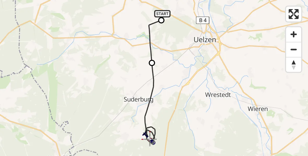 Flugroute Polizeihubschrauber Uelzen - Suderburg, 09 August 2026, 14:04