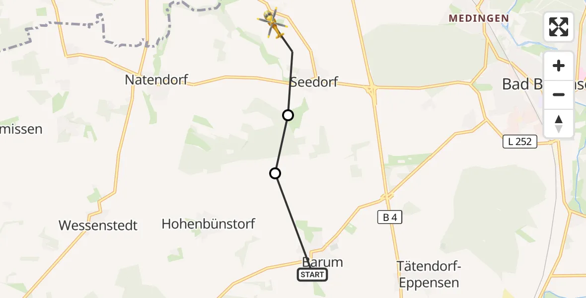 Flugroute Rettungshubschrauber Barum - Jelmstorf, 09 August 2026, 14:06