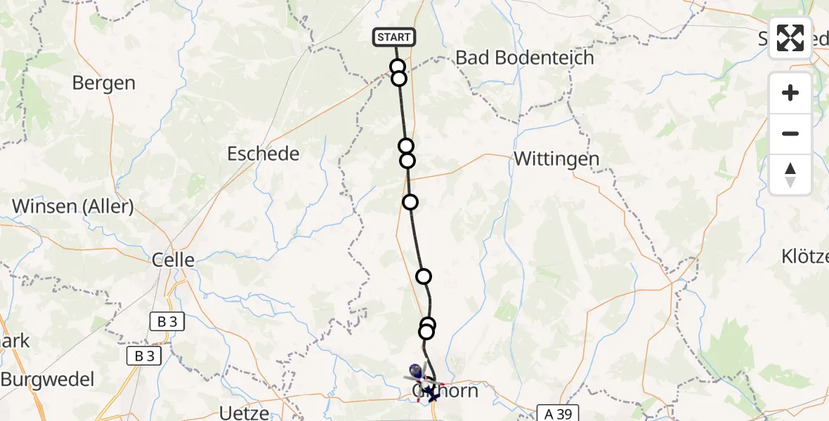 Flugroute Polizeihubschrauber Suderburg - Gifhorn Bundespolizei Hubschrauberlandeplatz, 09 August 2026, 14:18