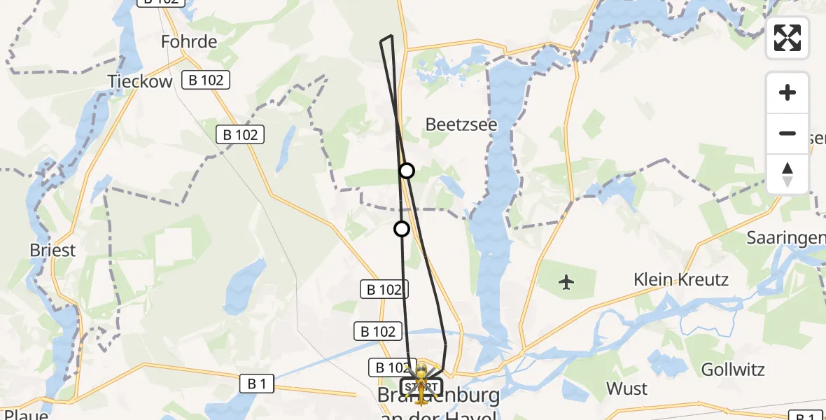 Flugroute Rettungshubschrauber Brandenburg an der Havel - Brandenburg an der Havel, 09 August 2026, 14:20