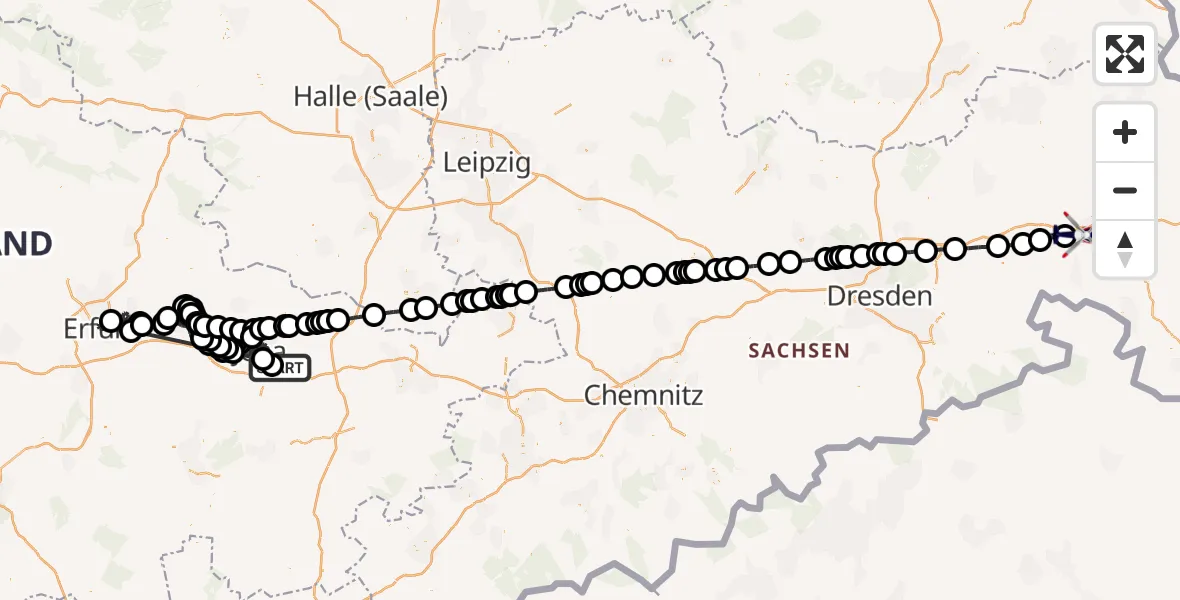 Flugroute Polizeihubschrauber Schlöben - Bautzen, 09 August 2026, 14:42