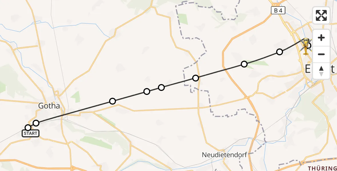 Flugroute Ambulanzhubschrauber Helios Clinic Gotha - Helios Clinic Erfurt, 09 August 2026, 14:56