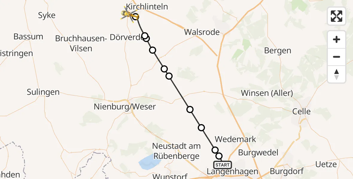 Flugroute Rettungshubschrauber Flughafen Hannover - Verden (Aller), 09 August 2026, 14:57