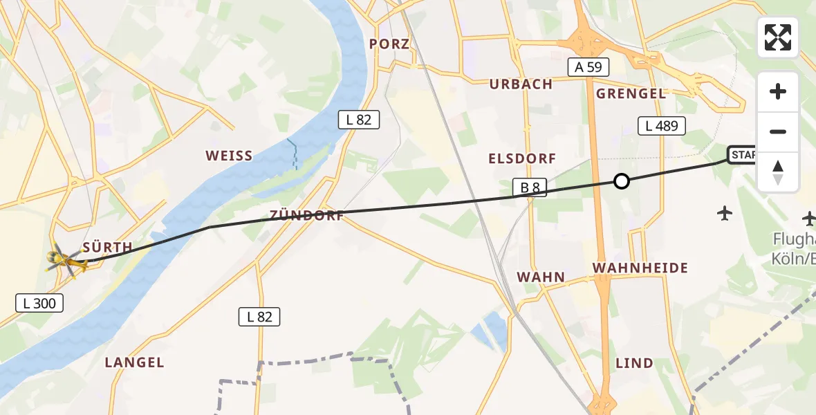 Flugroute Ambulanzhubschrauber Köln Bonn Flughafen - Köln, 09 August 2026, 15:04