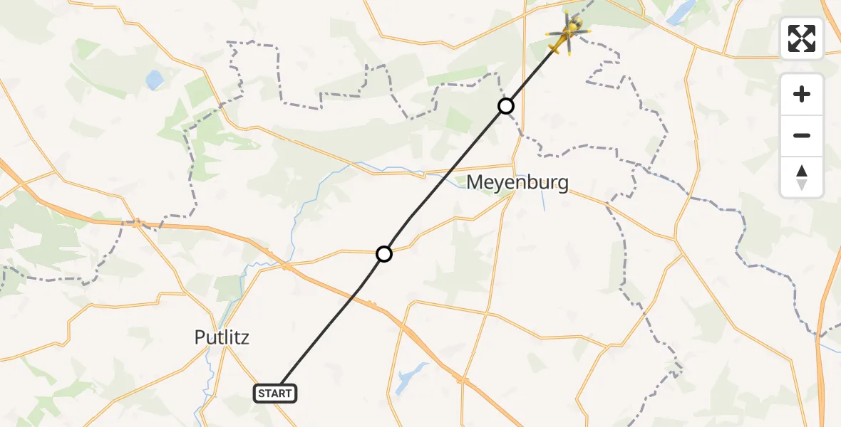 Flugroute Rettungshubschrauber Triglitz - Ganzlin, 09 August 2026, 15:09