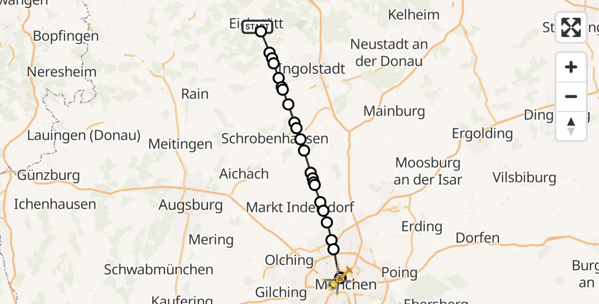 Flugroute Rettungshubschrauber Eichstätt - Deutsches Herzzentrum München, 09 August 2026, 15:12