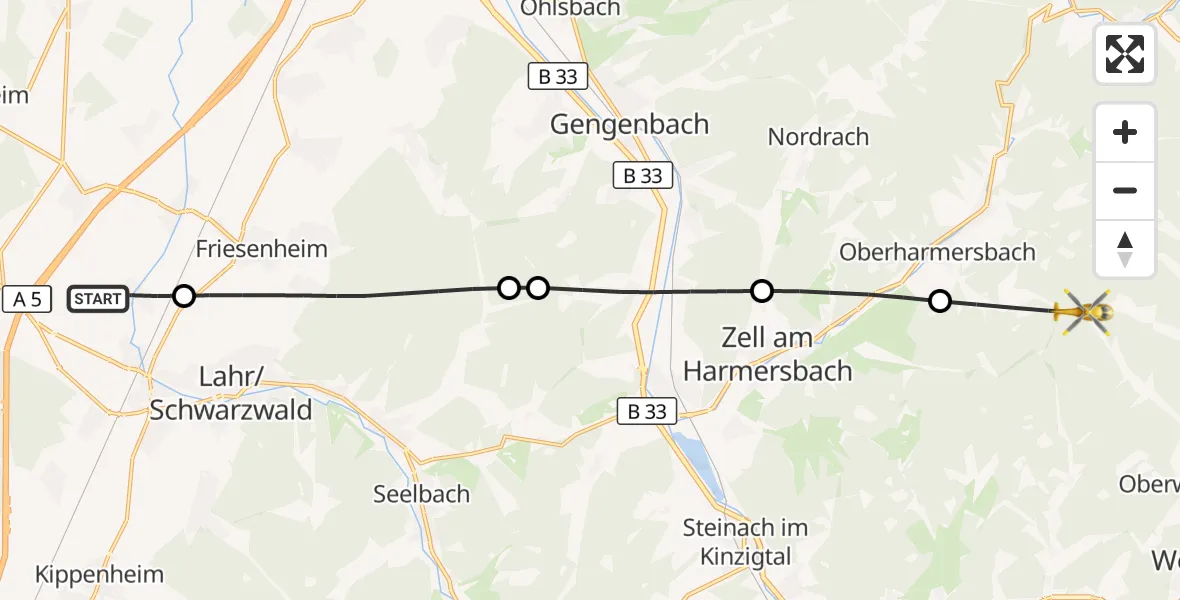 Flugroute Rettungshubschrauber Lahr Flughafen - Oberwolfach, 09 August 2026, 15:28
