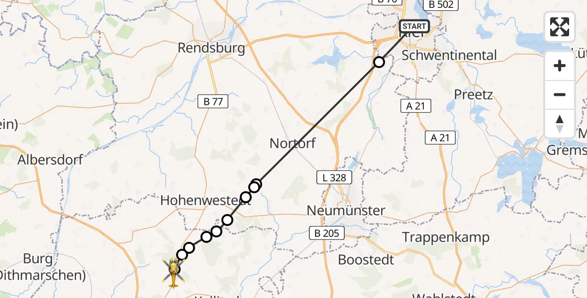 Flugroute Rettungshubschrauber Kiel - Itzehoe Hungriger Wolf Flugplatz, 09 August 2026, 15:34