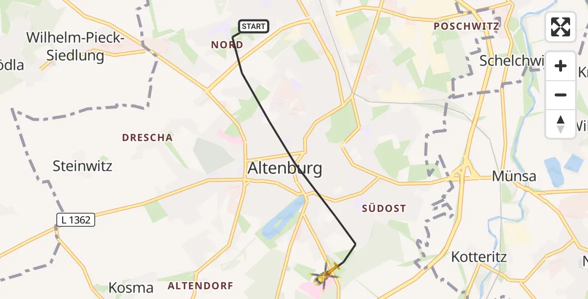 Flugroute Rettungshubschrauber Altenburg - Altenburg, 09 August 2026, 15:47