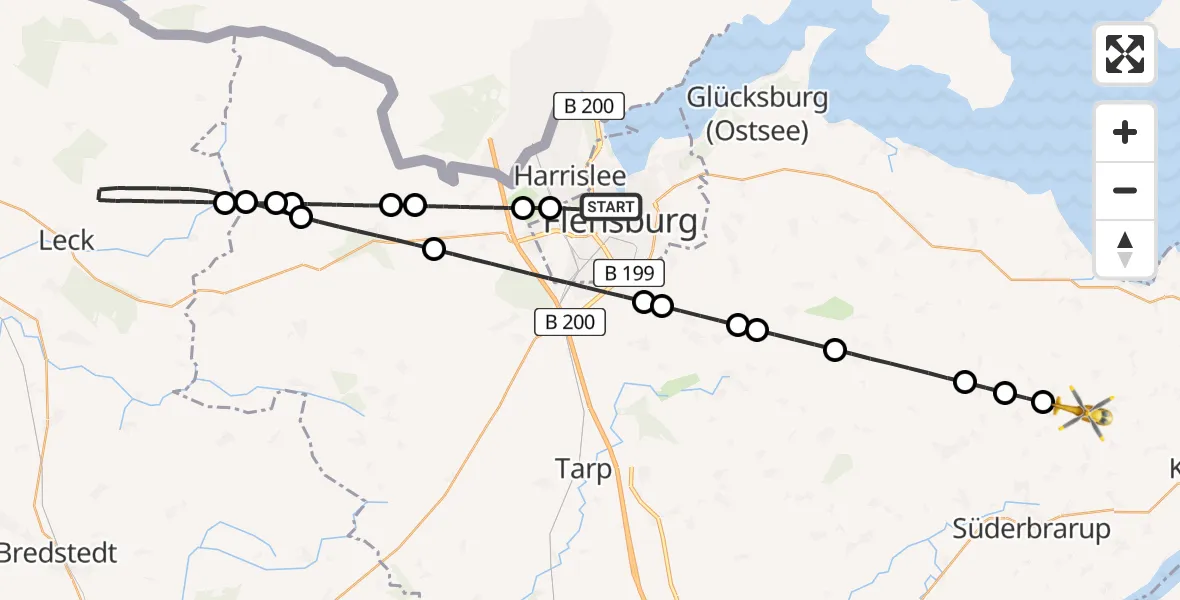 Flugroute Ambulanzhubschrauber Flensburg - Esgrus, 09 August 2026, 15:50