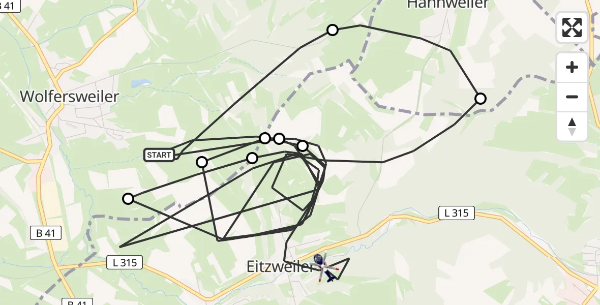 Flugroute Polizeihubschrauber Nohfelden - Freisen, 09 August 2026, 15:51
