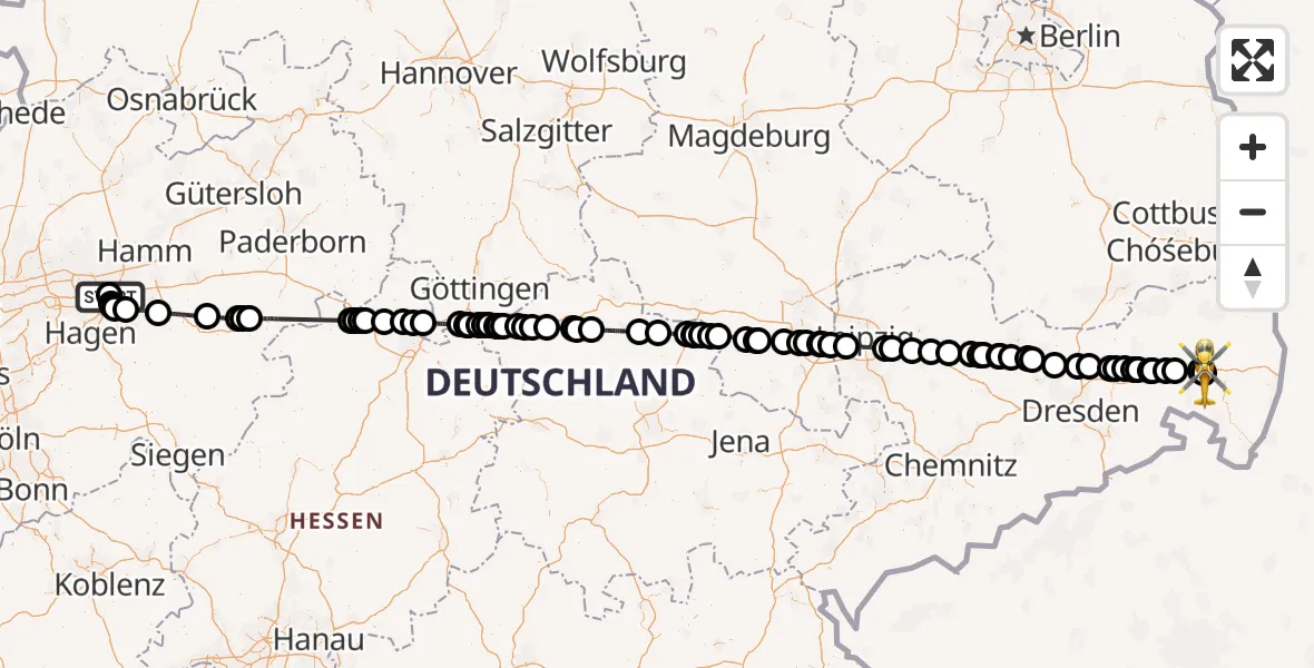 Flugroute Rettungshubschrauber Dortmund Flughafen - Bautzen Flugplatz, 09 August 2026, 15:52