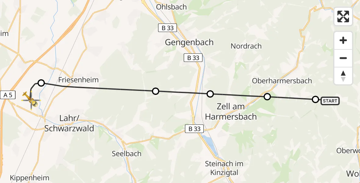 Flugroute Rettungshubschrauber Oberwolfach - Lahr Flughafen, 09 August 2026, 15:52