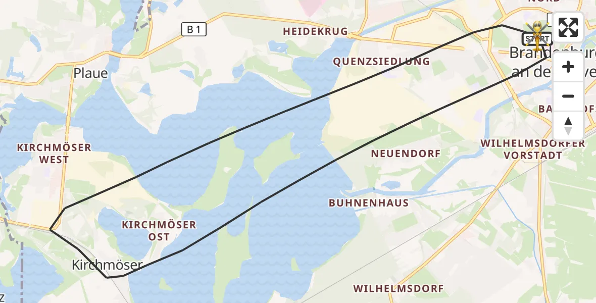 Flugroute Rettungshubschrauber Brandenburg an der Havel - Brandenburg an der Havel, 09 August 2026, 15:54