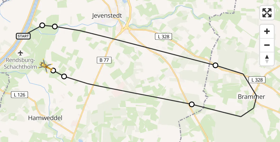 Flugroute Ambulanzhubschrauber Hörsten - Hörsten, 09 August 2026, 16:32