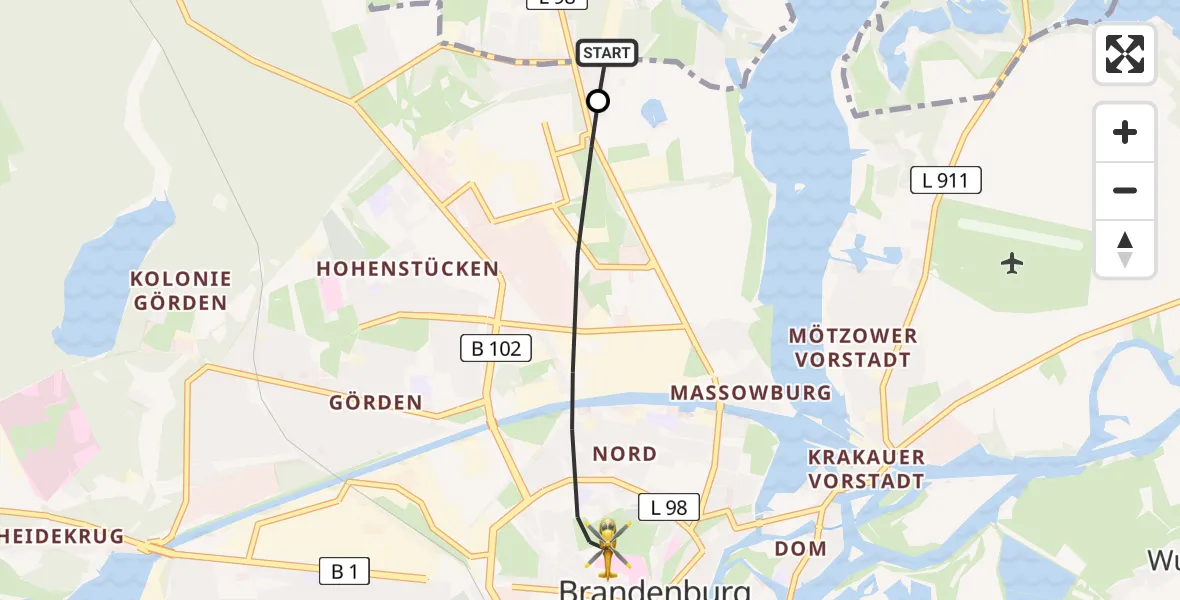 Flugroute Rettungshubschrauber Beetzsee - Brandenburg an der Havel, 09 August 2026, 16:35