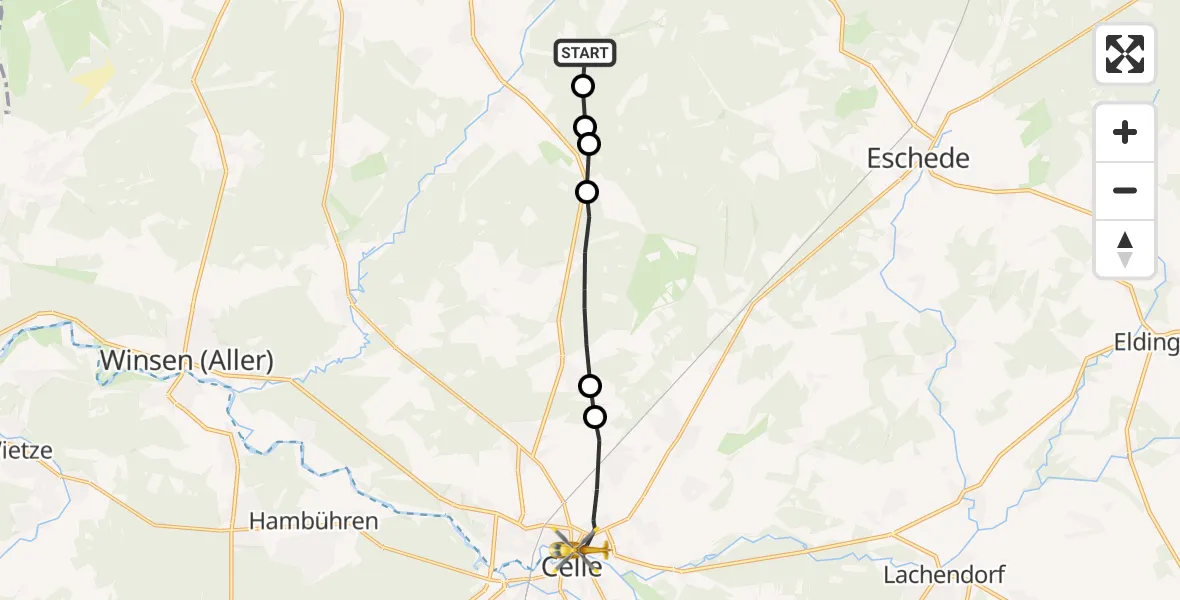 Flugroute Rettungshubschrauber Südheide - Celle, 09 August 2026, 16:42