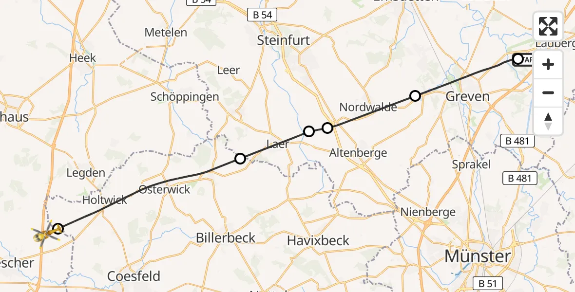 Flugroute Ambulanzhubschrauber Christoph  Westfalen-ADAC - Gescher, 09 August 2026, 17:10