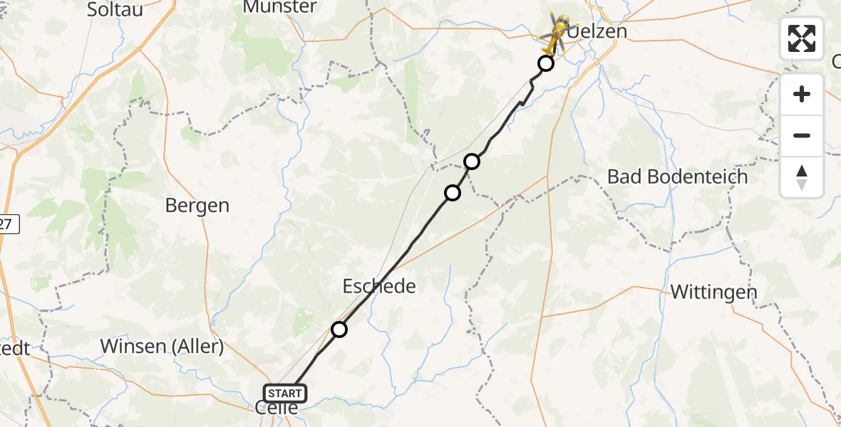 Flugroute Rettungshubschrauber Celle - Uelzen, 09 August 2026, 17:17