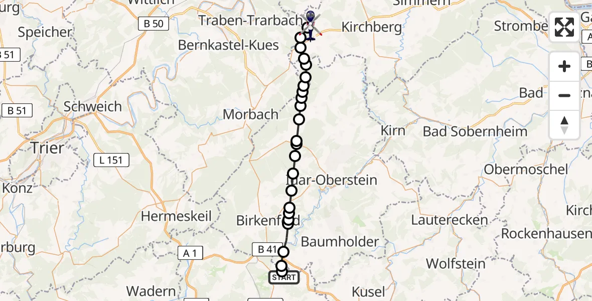 Flugroute Polizeihubschrauber Freisen - Flughafen Frankfurt-Hahn, 09 August 2026, 17:31