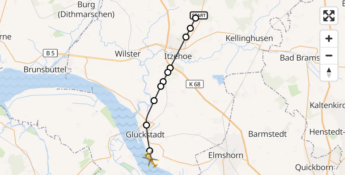 Flugroute Rettungshubschrauber Itzehoe Hungriger Wolf Flugplatz - Kollmar, 09 August 2026, 17:43