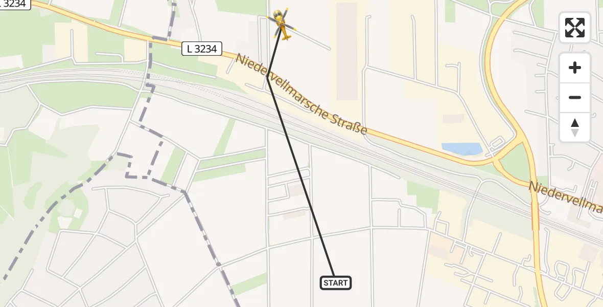 Flugroute Rettungshubschrauber Fuldatal - Fuldatal Bundespolizei Hubschrauberlandeplatz, 09 August 2026, 17:43