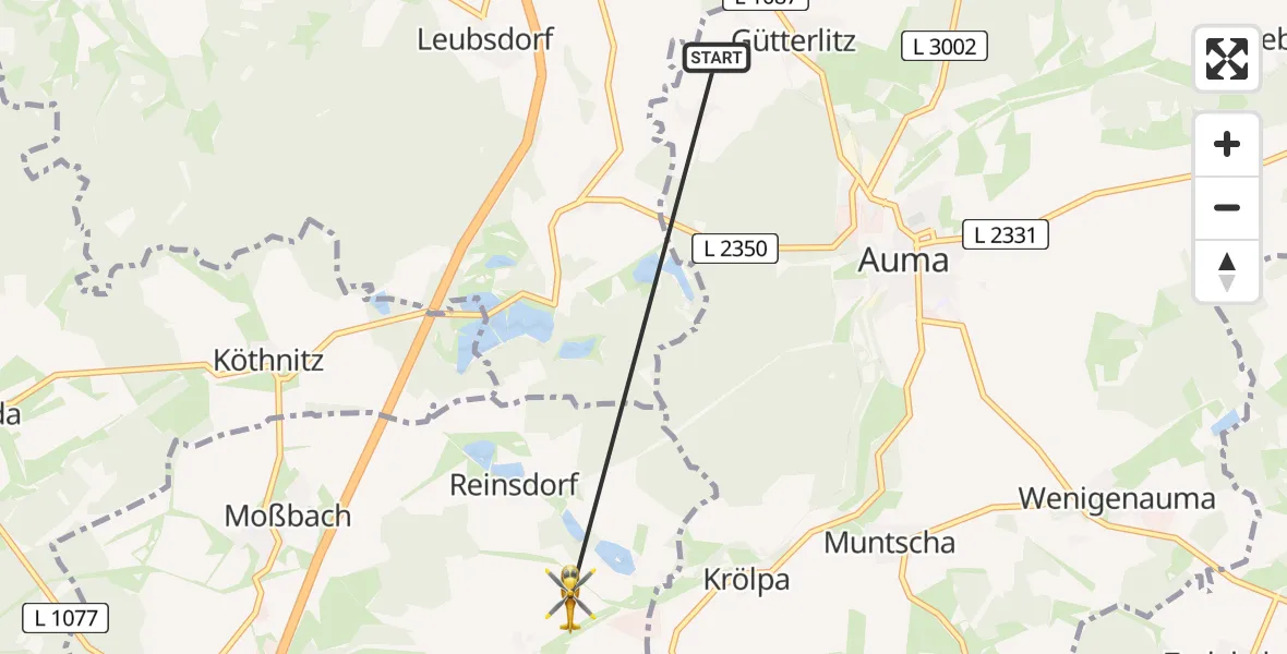 Flugroute Rettungshubschrauber Auma-Weidatal - Dittersdorf, 09 August 2026, 17:48