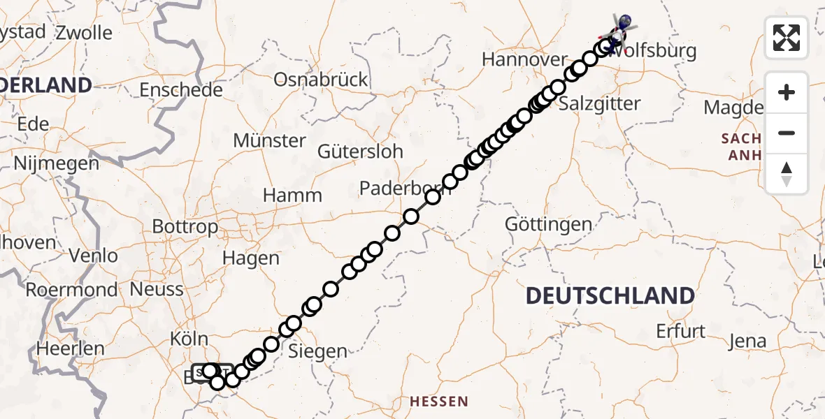 Flugroute Polizeihubschrauber Sankt Augustin - Gifhorn Bundespolizei Hubschrauberlandeplatz, 09 August 2026, 17:56