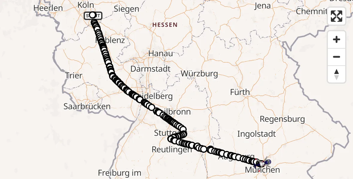 Flugroute Polizeihubschrauber Sankt Augustin - Oberschleissheim Hubschrauberlandeplatz, 09 August 2026, 17:59