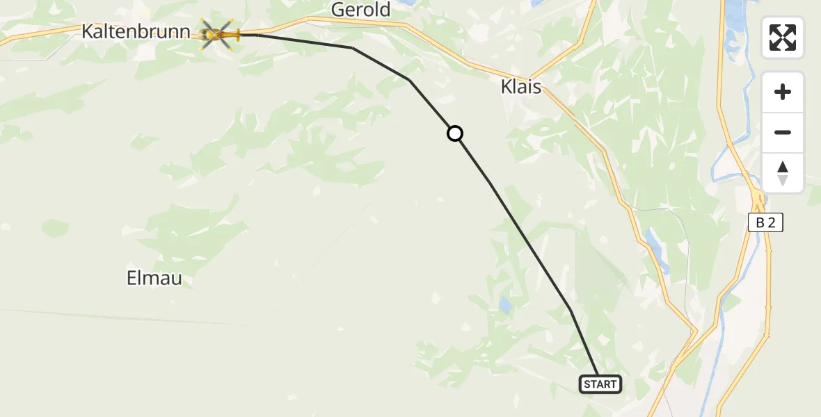 Flugroute Rettungshubschrauber Mittenwald - Garmisch-Partenkirchen, 09 August 2026, 18:07