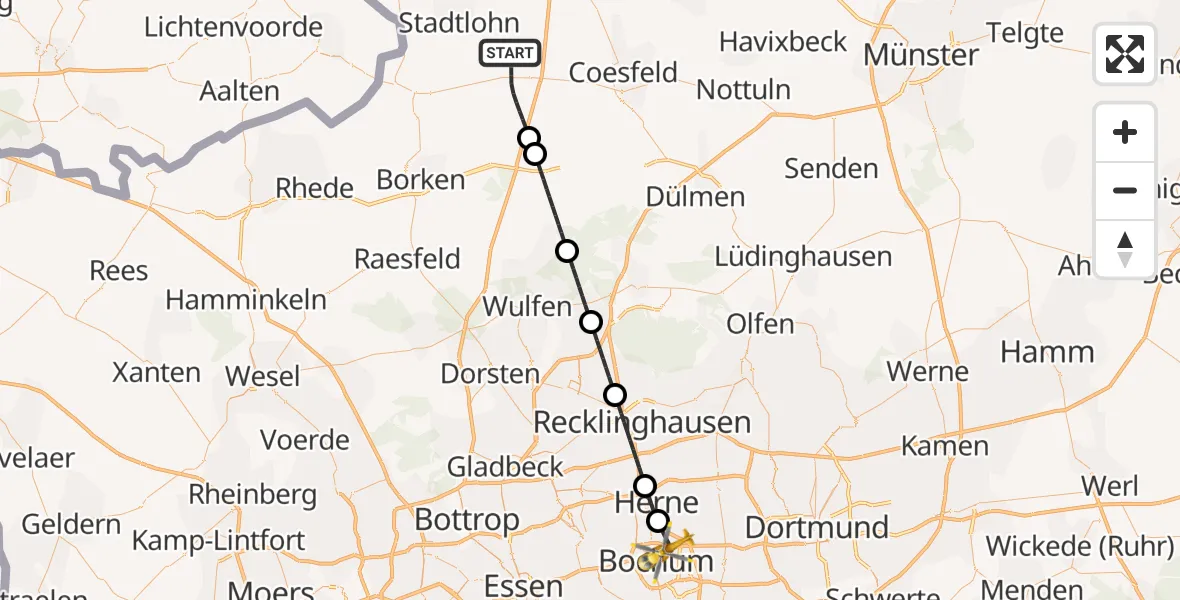 Flugroute Ambulanzhubschrauber Gescher - Bochum, 09 August 2026, 18:10