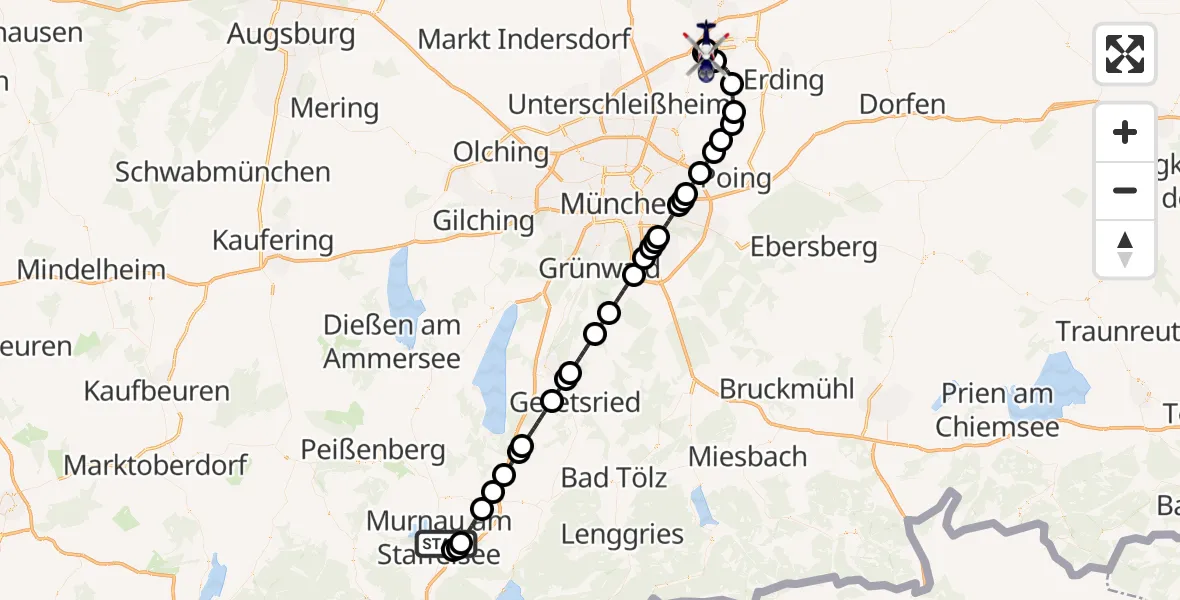 Flugroute Polizeihubschrauber Murnau Accident Hospital - München Flughafen, 09 August 2026, 18:29