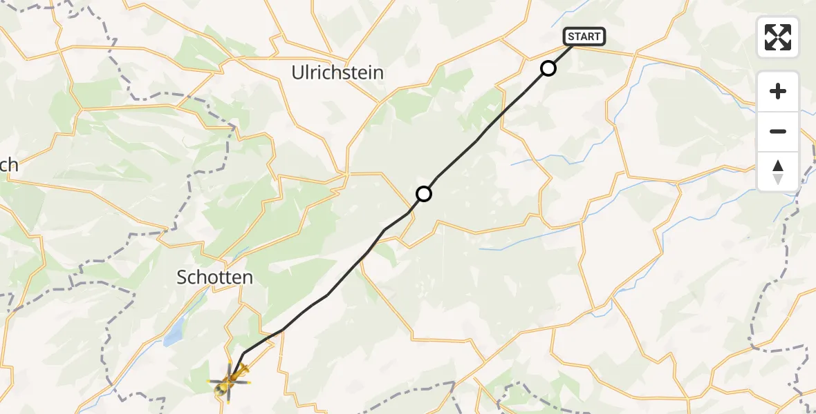 Flugroute Rettungshubschrauber Lauterbach (Hessen) - Schotten, 09 August 2026, 18:32