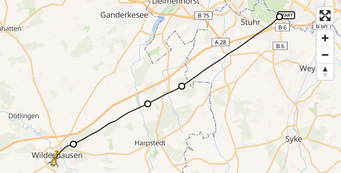 Flugroute Rettungshubschrauber Bremen - Wildeshausen, 09 August 2026, 18:35