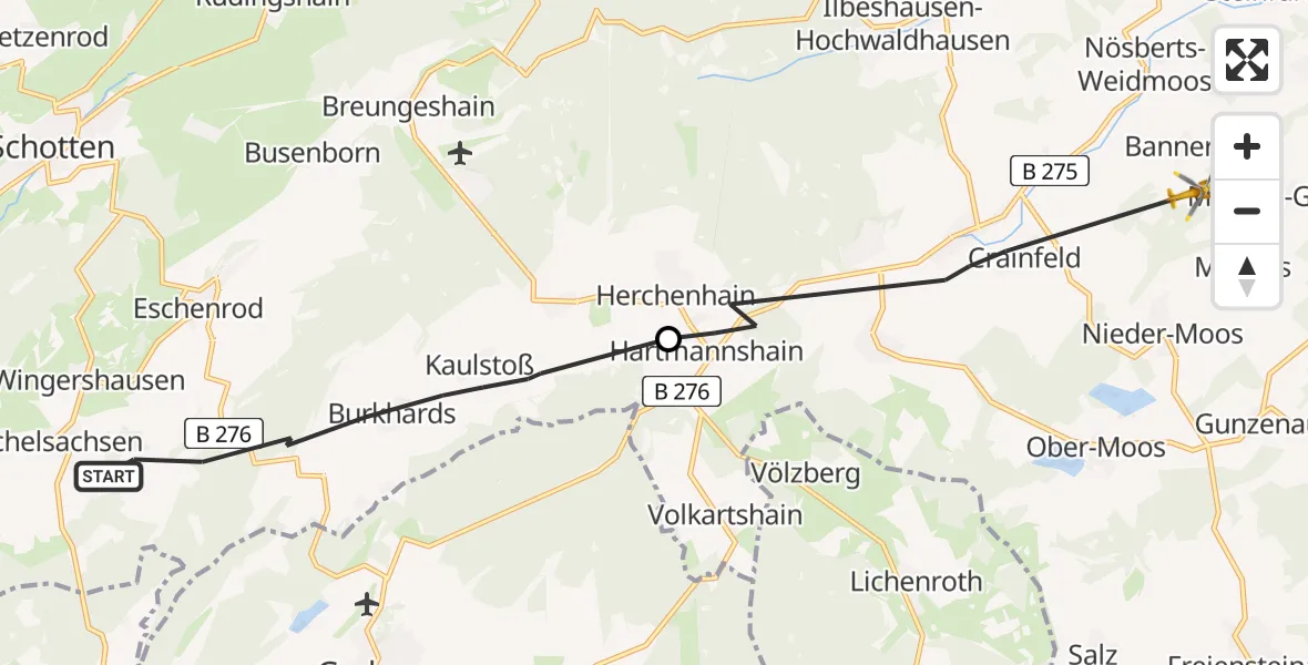 Flugroute Rettungshubschrauber Schotten - Grebenhain, 09 August 2026, 19:04