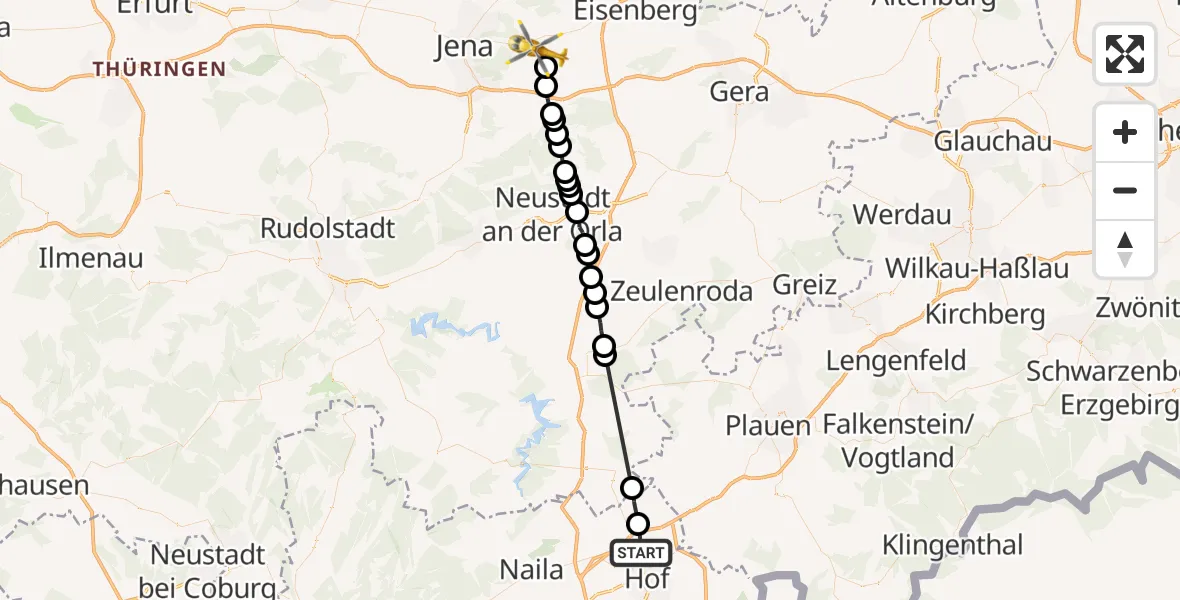 Flugroute Rettungshubschrauber Feilitzsch - Bürgel, 09 August 2026, 19:08