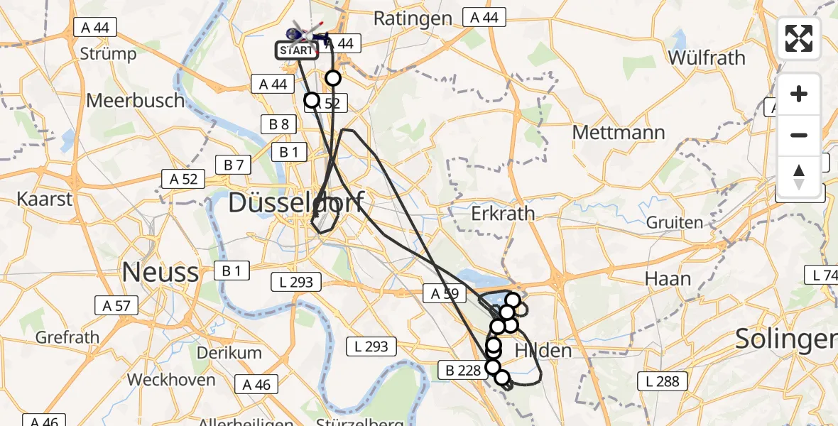 Flugroute Polizeihubschrauber Düsseldorf Flughafen - Düsseldorf Flughafen, 09 August 2026, 19:13