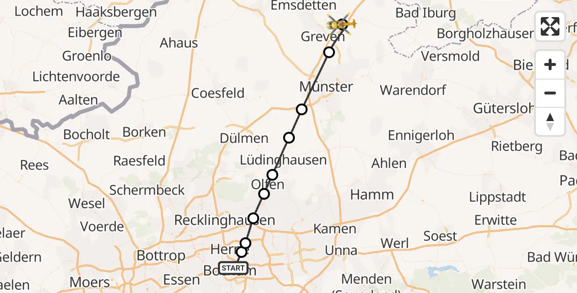 Flugroute Ambulanzhubschrauber Bochum - Christoph  Westfalen-ADAC, 09 August 2026, 19:21