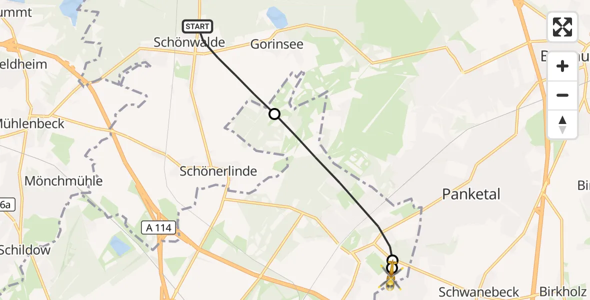 Flugroute Rettungshubschrauber Wandlitz - Helios Clinic Berlin-Buch, 09 August 2026, 20:22