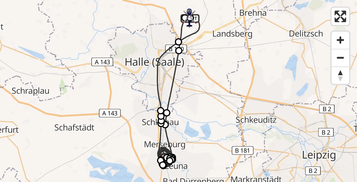 Flugroute Polizeihubschrauber Halle-Oppin Flugplatz - Halle-Oppin Flugplatz, 09 August 2026, 22:52