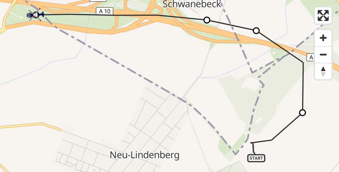 Flugroute Polizeihubschrauber Ahrensfelde Hubschrauberlandeplatz - Ahrensfelde, 09 August 2026, 23:31