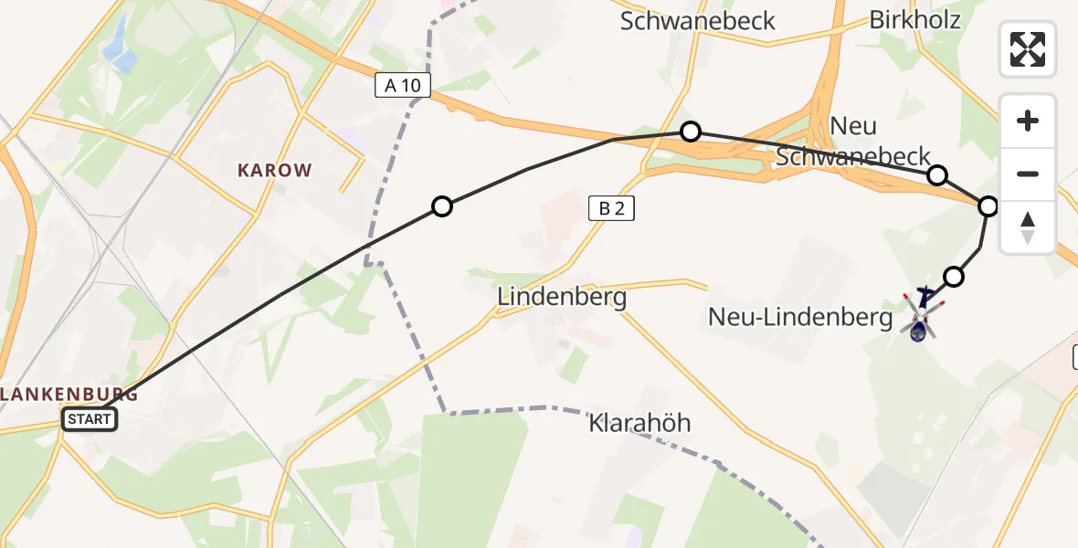 Flugroute Polizeihubschrauber Berlin - Ahrensfelde Hubschrauberlandeplatz, 10 August 2026, 00:28